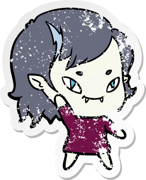 Bir insan tarafından çizilmiş, karikatür dostu vampir bir kızın sıkıntılı çıkartması.