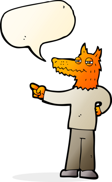 Bir insan tarafından çizilmiş konuşma balonlu tilki adam.