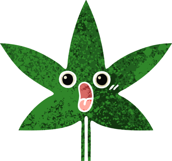 Bir insan tarafından çizilmiş marihuana yaprağının retro çizim tarzı karikatürü