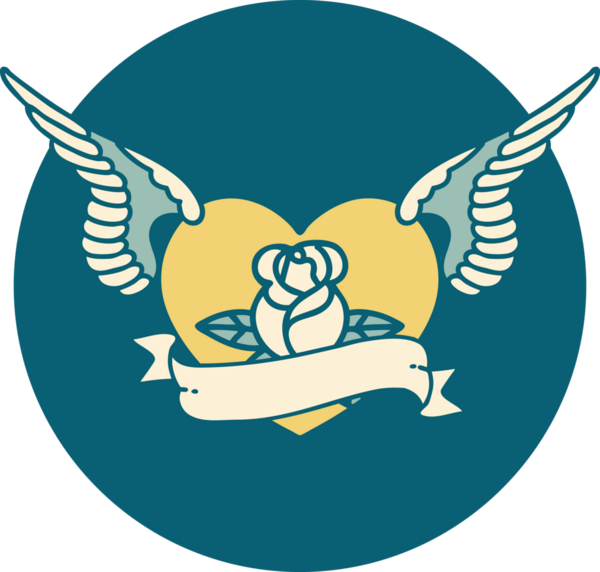 Bir insan tarafından çizilmiş çiçek ve bayrak ile uçan bir kalbin ikonik dövme görüntüsü