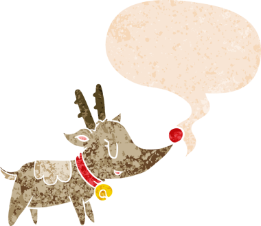 Bir insan tarafından çizilmiş, grunge dertli retro desenli konuşma baloncuklu karikatür Noel geyiği.