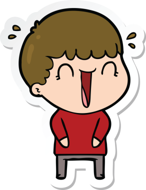 Bir insan tarafından çizilmiş, gülen bir karikatürcünün çıkartması.