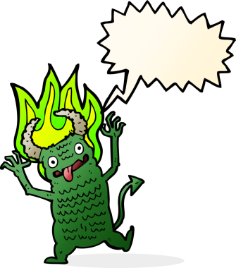 Bir insan tarafından çizilmiş konuşma balonu olan çizgi film iblisi.