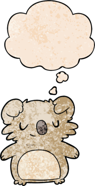 bir insan tarafından çizilmiş grunge doku biçiminde düşünce baloncuğu olan çizgi film koalası