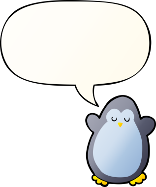 bir insan tarafından çizilmiş düzgün eğimli konuşma baloncuğu olan penguen çizgi filmi