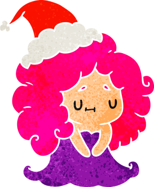 Bir insan tarafından çizilmiş Kawai kızının eski bir Noel karikatürü.