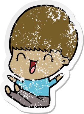 Bir insan tarafından çizilmiş mutlu çizgi film çocuğunun sıkıntılı çıkartması.