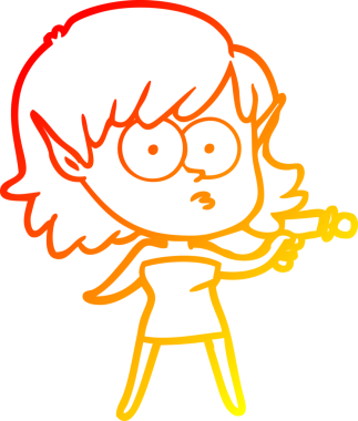 Bir insan tarafından çizilmiş ışın tabancalı çizgi film kızı çizimi.