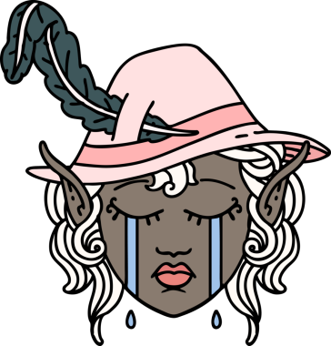 Retro Dövme Tarzı Ağlayan Elf Ozan karakteri bir insan tarafından çizilmiş