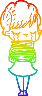 Gökkuşağı gradyan çizimi bir insan tarafından çizilmiş ağlayan bir çizgi kadın çizimi