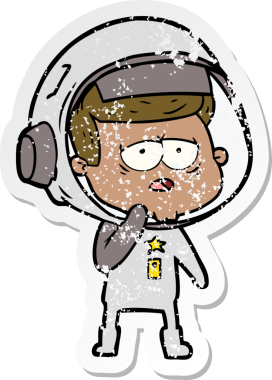 Bir insan tarafından çizilmiş yorgun bir astronotun sıkıntılı çıkartması.