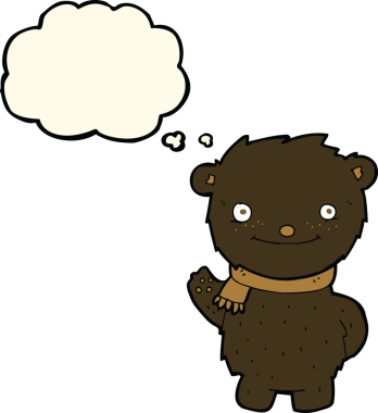 Bir insan tarafından çizilmiş düşünce baloncuğu olan sevimli siyah ayı.