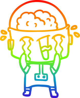 gökkuşağı gradyan çizimi bir insan tarafından çizilmiş ağlayan bir robot çizgi