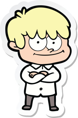 Bir insan tarafından çizilmiş mutlu bir çizgi film karakterinin çıkartması.