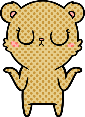 Bir insan tarafından çizilmiş barışçıl çizgi film ayısı omuz silkiyor.