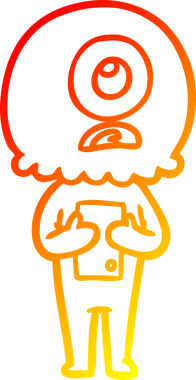 Bir insan tarafından çizilmiş sıcak çizgi çizgi çizimi Kiklops uzaylı uzay adamı