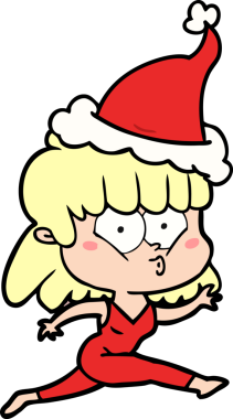 Bir insan tarafından çizilmiş Noel Baba şapkası takan bir kadının el çizimi.