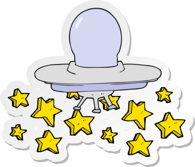 Bir insan tarafından çizilmiş bir uçan daire etiketi.