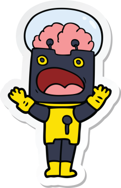 Bir insan tarafından çizilmiş robot karikatür çıkartması.