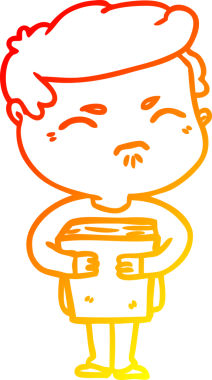 Bir çizgi film karakteri, bir insan tarafından çizilmiş bir kitapla rahatsız edilmiş bir adamın sıcak çizgi çizimi.