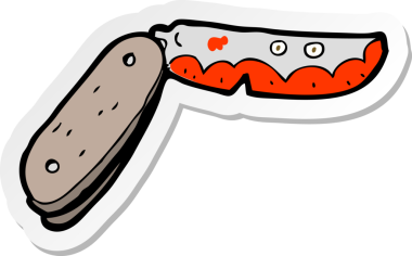 Bir insan tarafından çizilmiş kanlı bıçaklı çizgi film çıkartması.