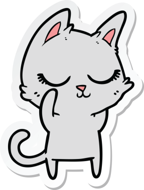 Bir insan tarafından çizilmiş sakin bir çizgi film kedisinin çıkartması.