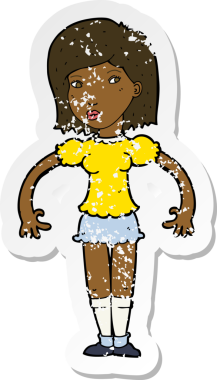 Bir insan tarafından çizilmiş bir karikatür kadının gerilimli retro yapıştırması