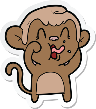 Bir insan tarafından çizilmiş çılgın bir maymun çıkartması.