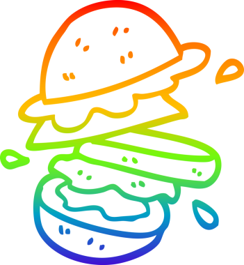 gökkuşağı gradyan çizgi çizimi bir insan tarafından çizilmiş bir hamburger