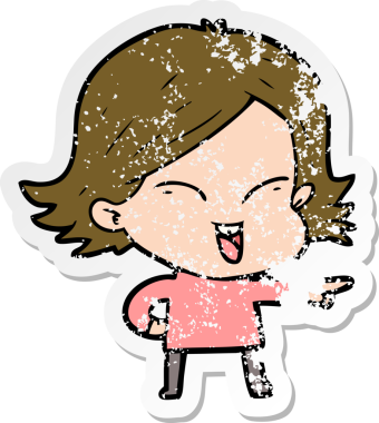 Bir insan tarafından çizilmiş mutlu bir çizgi film kızının sıkıntılı çıkartması.