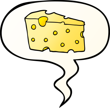 Bir insan tarafından çizilmiş, konuşma baloncuklu çizgi film peyniri.