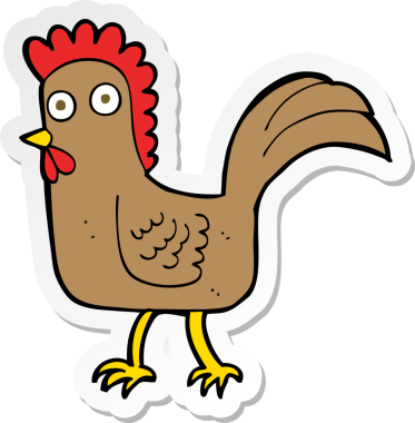 Bir insan tarafından çizilmiş çizgi film tavuğunun çıkartması.