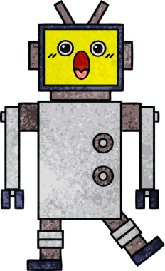 Bir insan tarafından çizilmiş bir robotun retro grunge dokusu