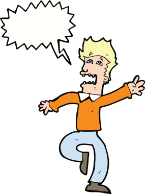 Bir insan tarafından çizilen konuşma baloncuğuyla panikleyen çizgi film adamı.