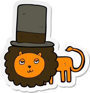 Bir insan tarafından çizilmiş silindir şapkalı bir aslanın çıkartması.