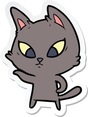 Bir insan tarafından çizilmiş kafası karışmış bir çizgi film kedisinin çıkartması.