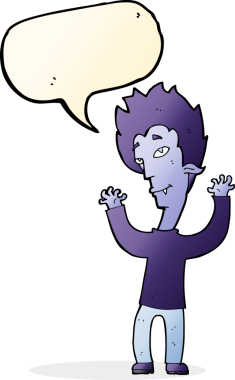 Bir insan tarafından çizilmiş konuşma balonu olan bir vampir adam.