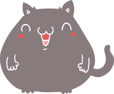 Bir insan tarafından çizilmiş düz renkli çizgi film kedisi