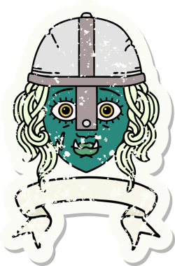 Retro Dövme Biçimli Ork savaşçı yüzü bir insan tarafından çizilmiş pankartıyla