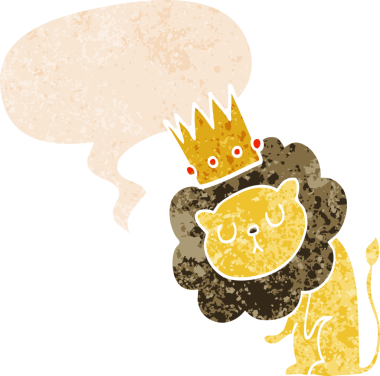 Bir insan tarafından çizilmiş, grunge 'da konuşma baloncuğu olan karikatür aslanı.