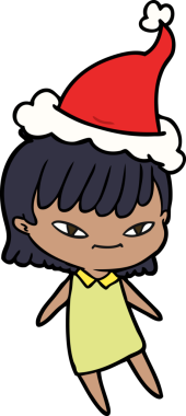 Bir insan tarafından çizilmiş Noel Baba şapkası giyen bir kadının el çizimi.