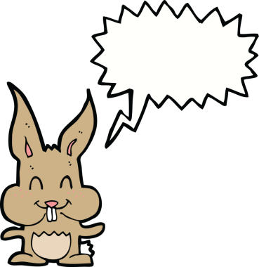 Bir insan tarafından çizilmiş konuşma balonlu çizgi film tavşanı.