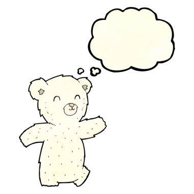 Bir insan tarafından çizilmiş düşünce baloncuklu şirin kutup ayısı.