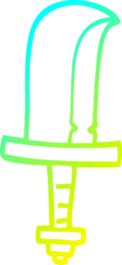 Bir insanın çizdiği altın kılıcın soğuk eğimli çizgisi.