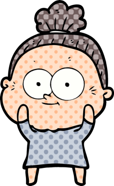 Bir insan tarafından çizilmiş mutlu yaşlı kadın çizgi filmi.