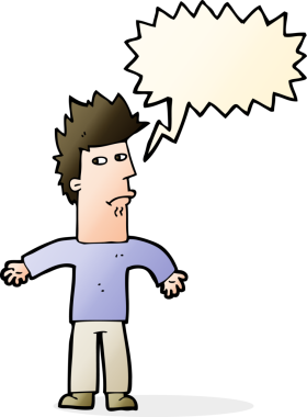 Bir insan tarafından çizilmiş konuşma baloncuğu ile kafası karışmış bir adam.