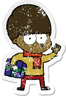 Bir insan tarafından çizilmiş gergin bir çizgi film çocuğunun sıkıntılı çıkartması.