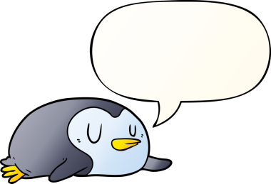 bir insan tarafından çizilmiş düzgün eğimli konuşma baloncuğu olan penguen çizgi filmi