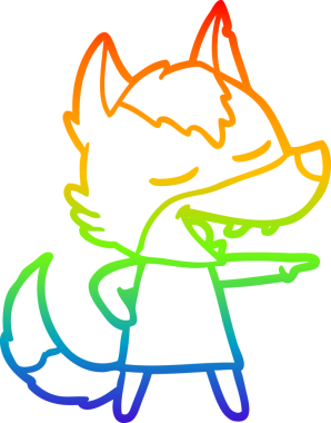 Gökkuşağı gradyan çizgi çizimi bir insan tarafından çizilmiş gülen bir kurt çizgi.