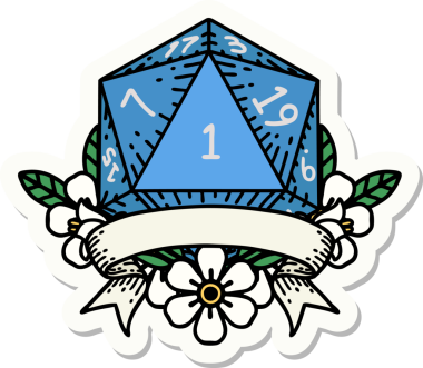 Bir insan tarafından çizilmiş doğal bir d20 zar etiketi.